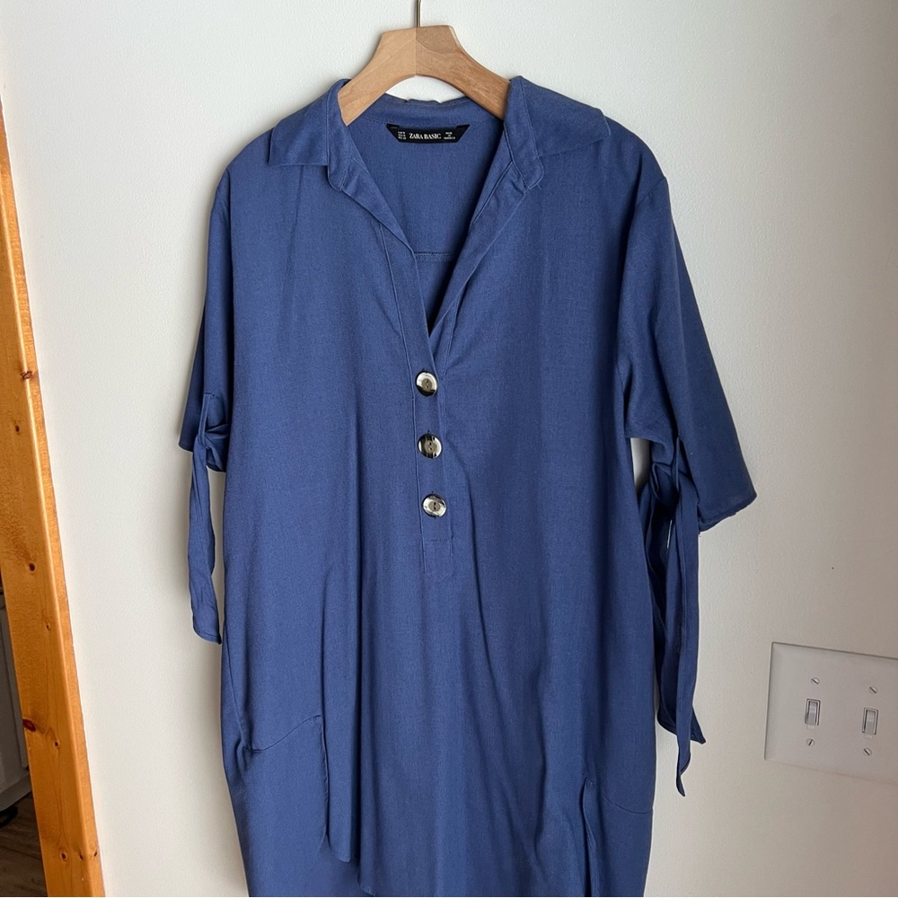 Zara Basic Botton Tunic Dress Linen/Cotton NWOT, Y2K - Picture 6 of 11